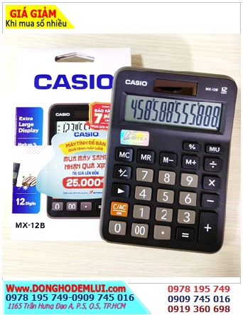 Casio MX-12B (vỏ màu ĐEN), Máy tính tiền Casio MX-12B (loại 12 số Digits), Bảo hành 07 năm /CÒN HÀNG